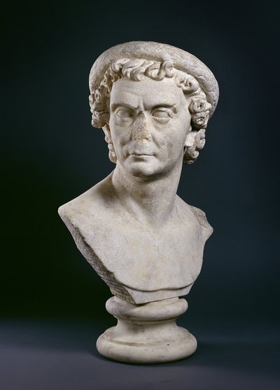 Roman Marble Bust of Man Wearing a Wreath of Olive Leaves, c.100 AD by Roman